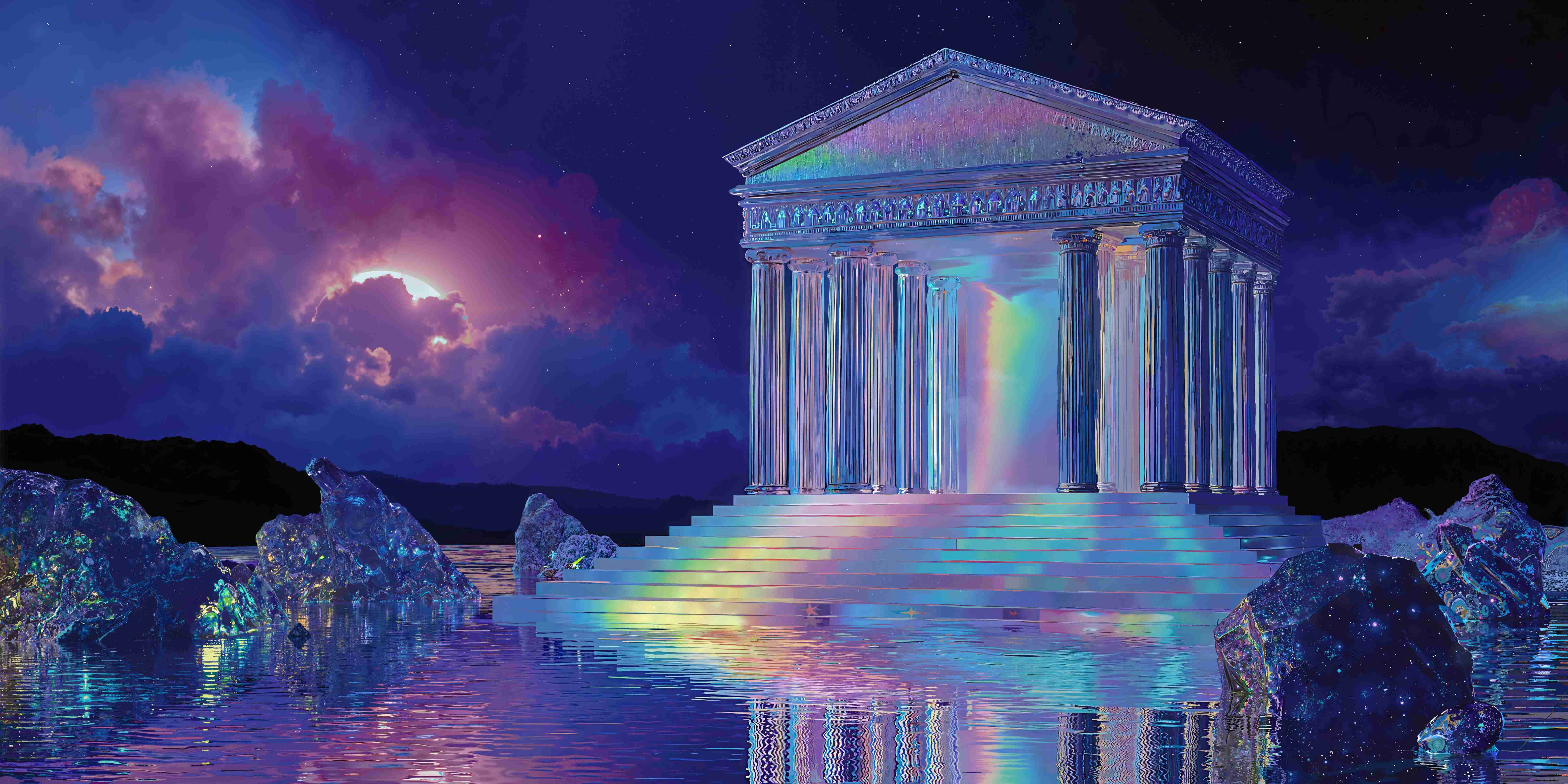Ethereal holographic temple background